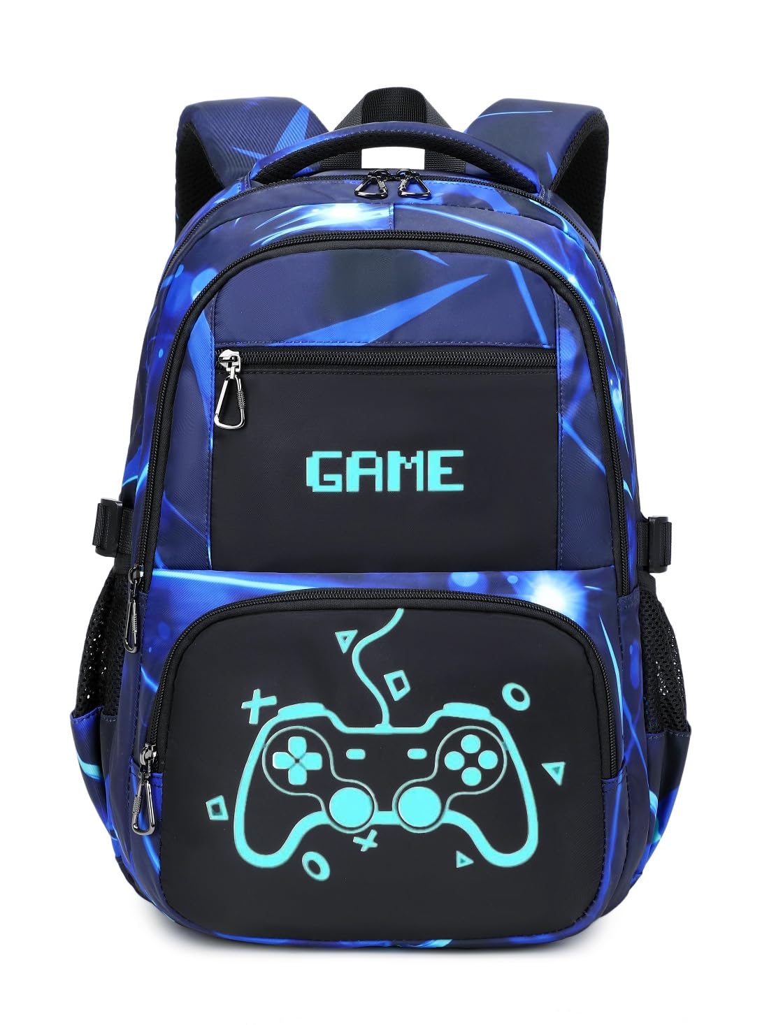 BLUWEI Kids Backpack Boys 18in Cool Luminous Game Bookbag Elementary Teens School Bag Age 6-12 (Blue)