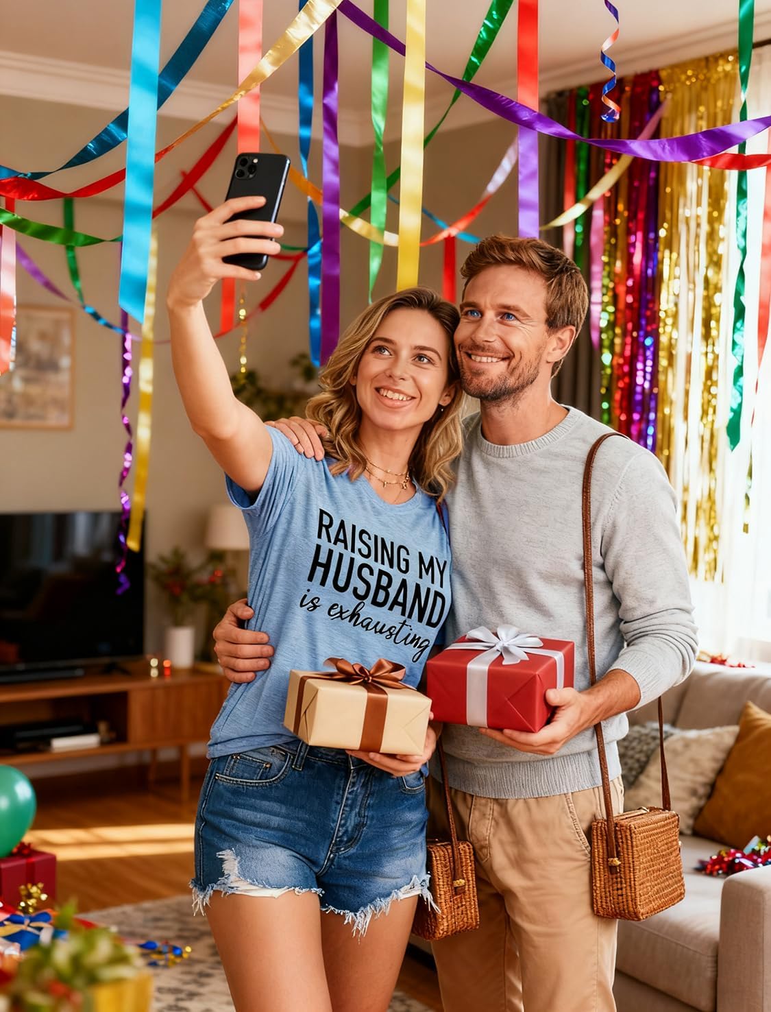 Women Raising My Husband is Exhausting Funny Wife T Shirts Gifts for Wife Christmas - Image 7