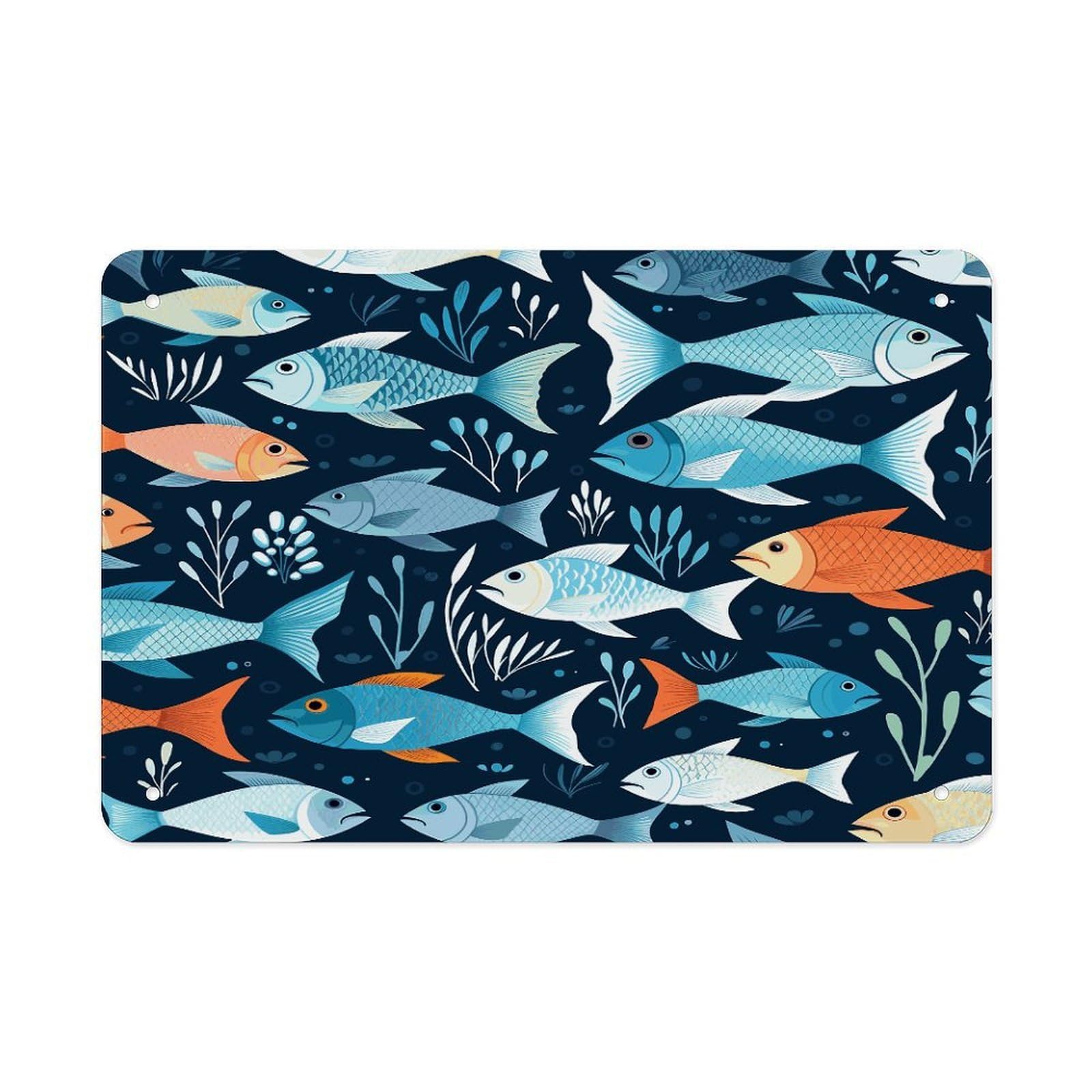 Fodpand Style Fishes Pattern Wall Art Metal Signs Tin Sign
