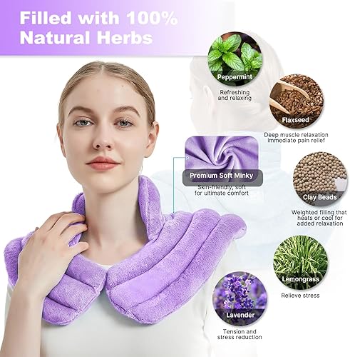 Miniatura 2 de Almohadilla térmica para cuello apta para microondas para hombros, almohadilla térmica para microondas para cuello y hombros para aliviar el dolor