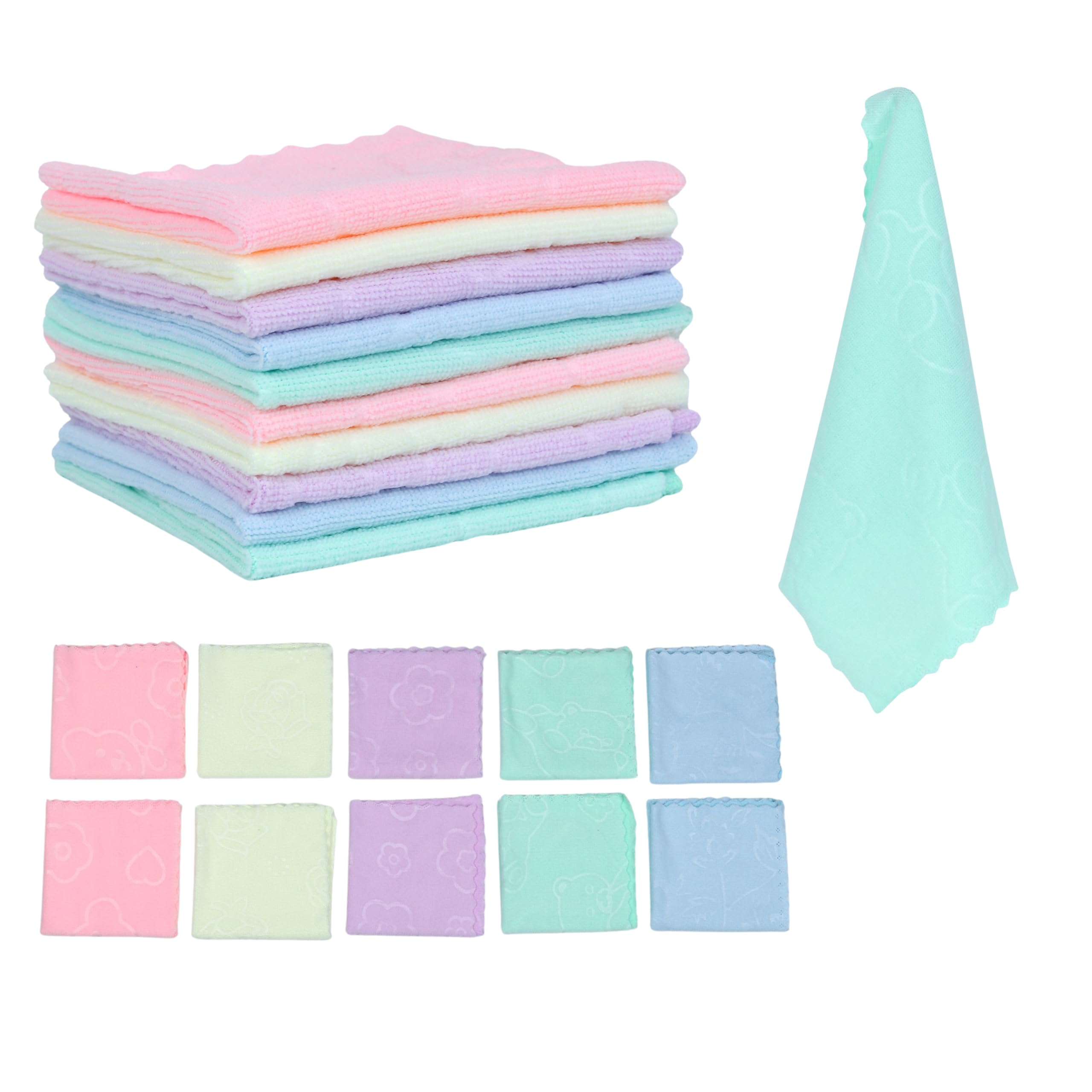 Microfiber Handkerchief for Women & Kids | Combo Pack of 12 | Soft & Absorbent Handkerchiefs | 25 x 25 cm Reusable Face Towels | Multi-Colour Self Print Hankies for Daily Use-image-36