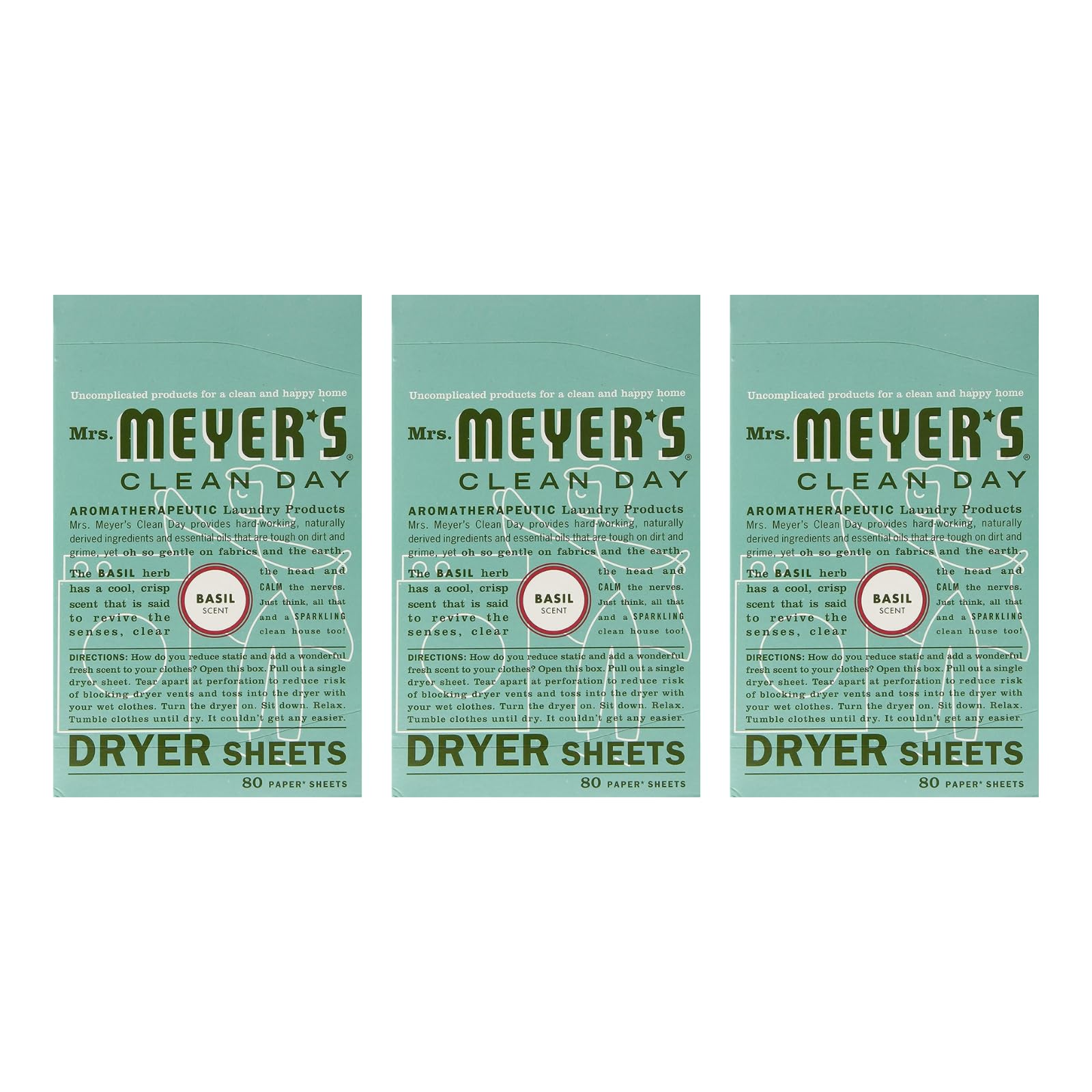 Mrs. Meyer's Clean Day Dryer Sheets, 80 Count (Basil, Pack of 3)