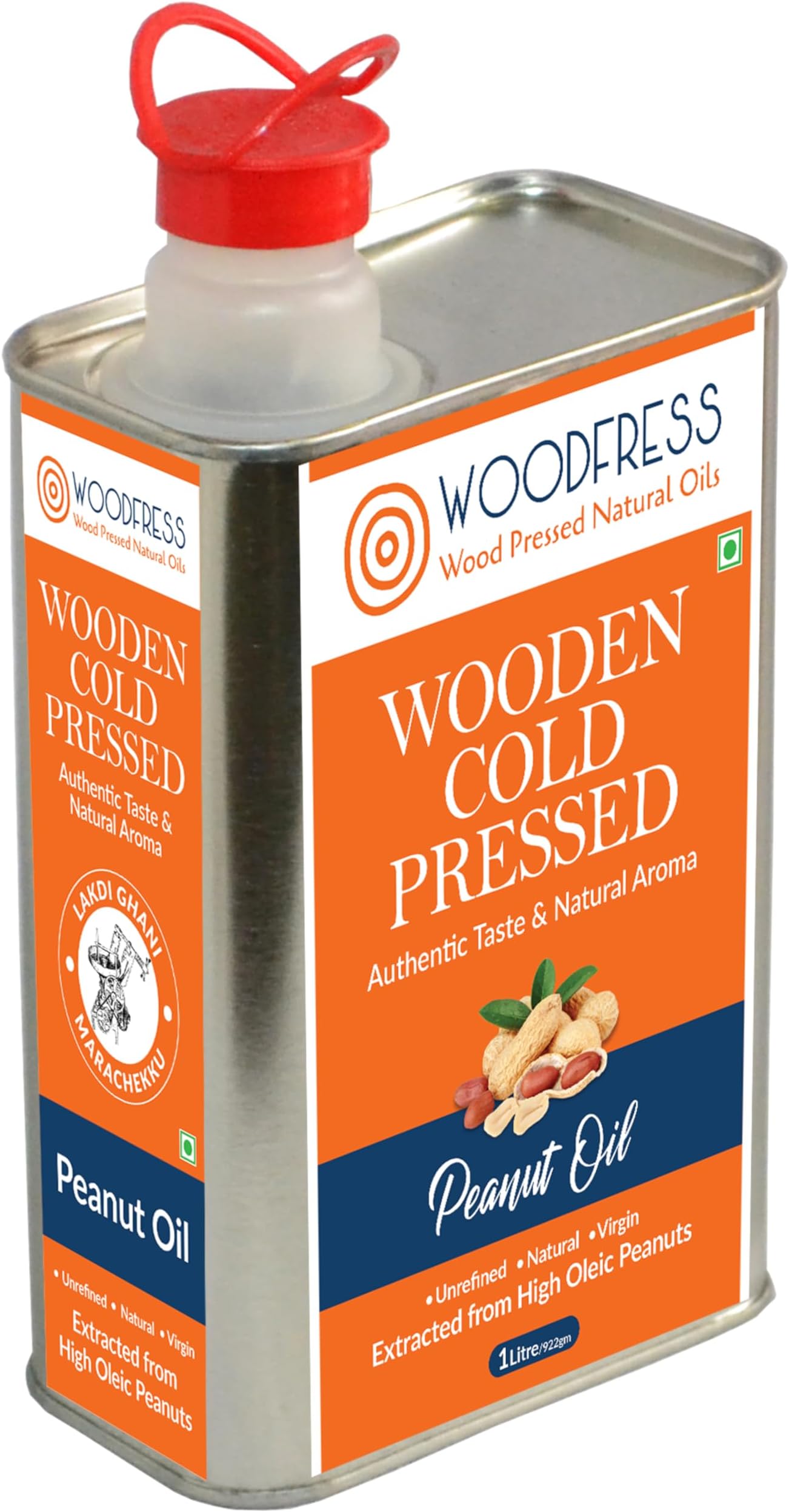 Cold Pressed Groundnut Oil 1 Litre - Extracted from 3kg Red JAVA Peanuts for 1L Pure Woodpress Oil, Wood Pressed (Lakdi Ghani) Healthy Cooking Oil, Cold-pressed Peanut Oil, Metal Tin