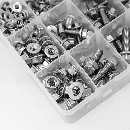 Vista 18 de YEEZET Kit de 240 tornillos y tuercas con brida M5 M6 M8, acero inoxidable 304 tornillos hexagonales con bridas métricas, incluye los 14 tamaños más