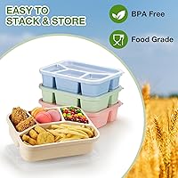 Vista 4 de 4 Pack Bento Lunch Box, 4 Compartment Wheat Straw Meal Prep Containers for Kids/Toddle/Adults, BPA Free Reusable Food Storage Containers, Durable