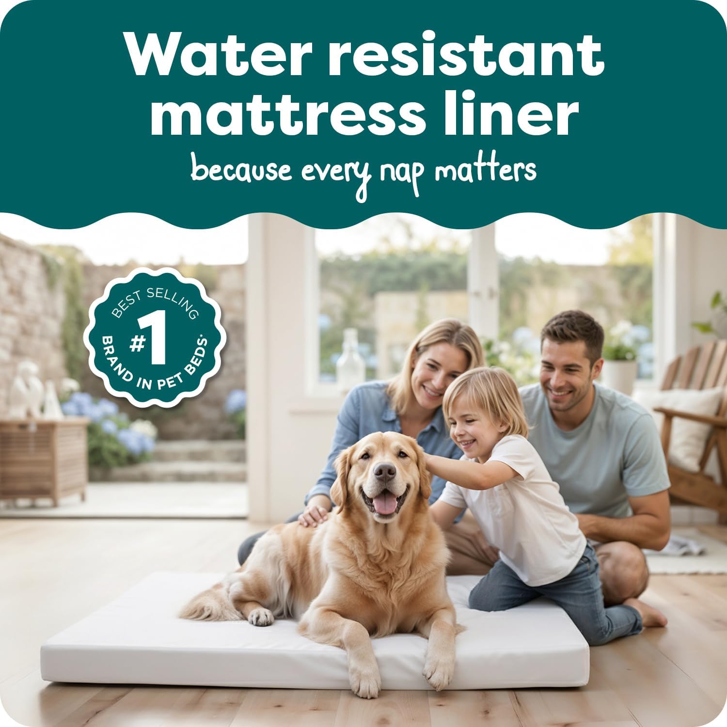 FurHaven Dog Bed Liner for Large Dogs, Water-Resistant Foam Protector with Quiet No-Crinkle Cover Design, Easy to Clean, Jumbo XL, Coated Polyester, White