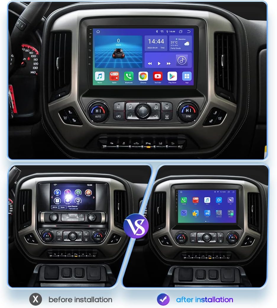 hizpo car stereo installed in a Chevrolet Silverado dashboard