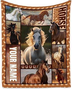 Custom Girls Blanket, Personalized Horse Gifts for Girl Ages 8-12 10-12, 50"x60" Kids Throw Blankets for Adults Women, Cowgirl Room Decor Western Throws for Animal Lovers