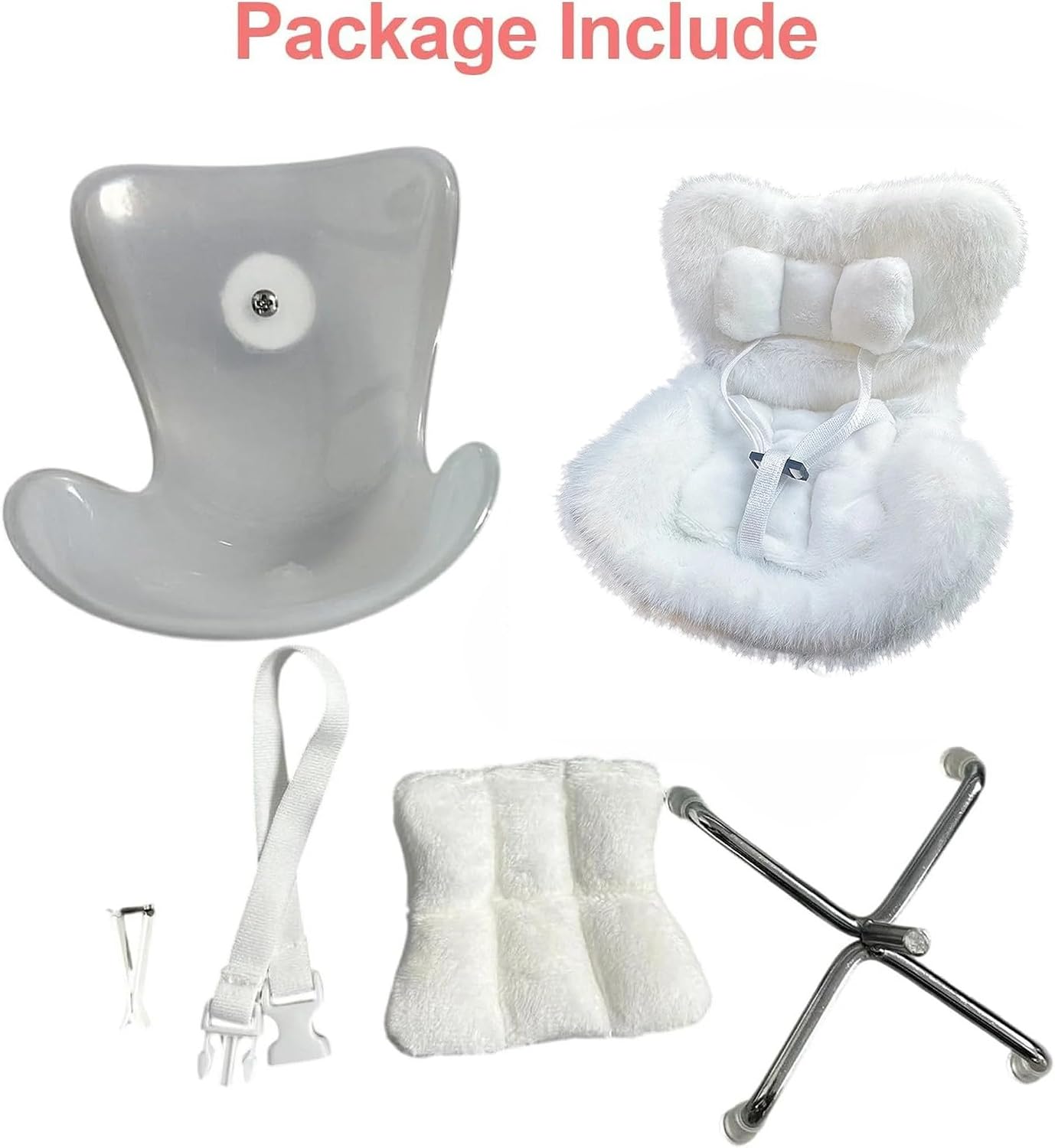 Car Seat for 17cm Dolls with Soft Furry Cushion, Air Vent Clip and Desktop Stand, Cute and Functional Car Ornament for Blind Box Doll Fans and Doll Collectors (White)
