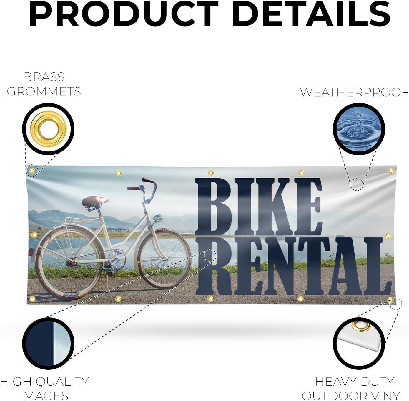 Bike Rental Banner Sign 48 Inch x 96 Inch | 13 oz Vinyl with Metal Grommets | Heavy-Duty Single-Sided Outdoor Durable Printed High-Quality Weatherproof | Made in the USA