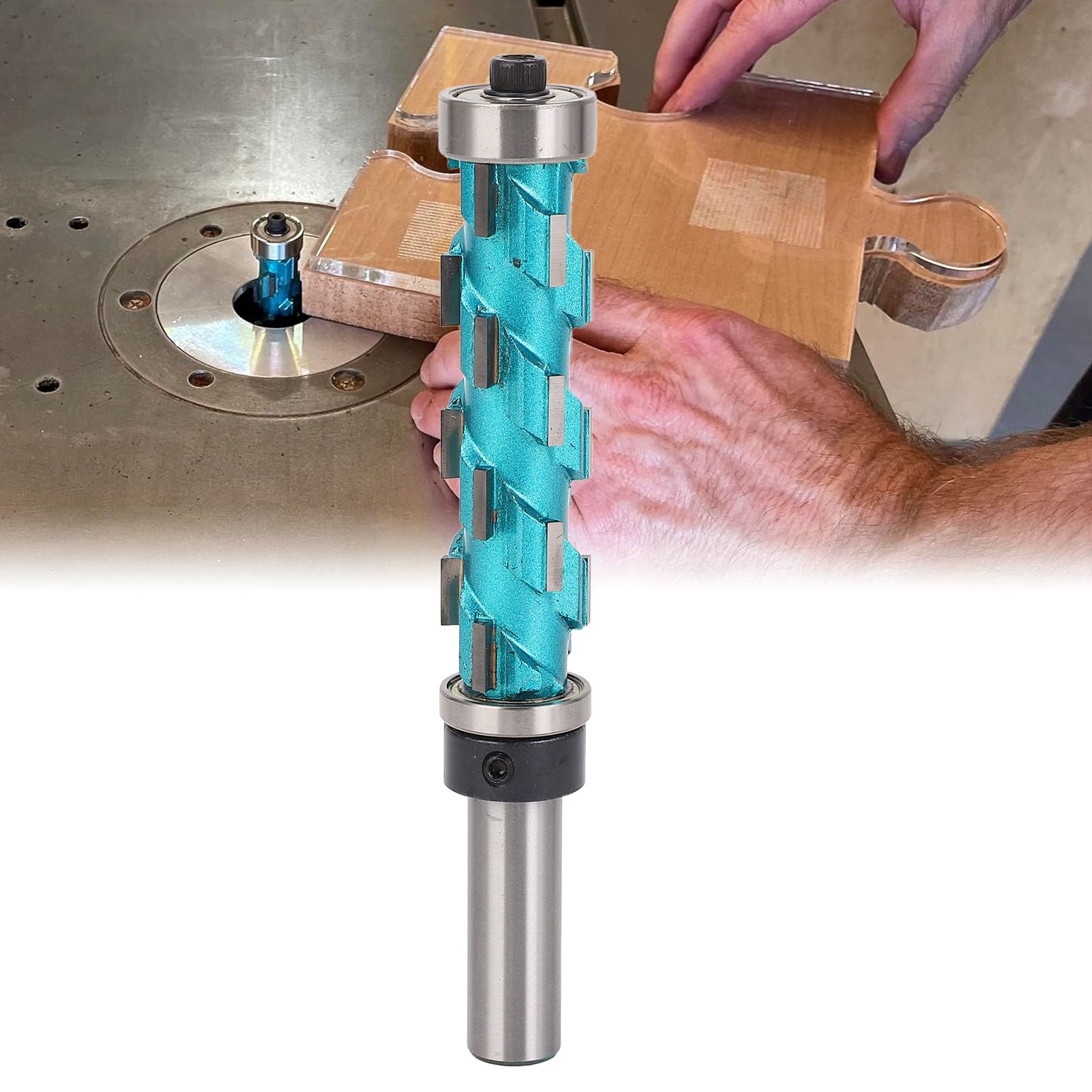Punta per fresatura a filo, codolo da 12 mm, doppio cuscinetto, spirale, lunghezza di taglio da 65 mm, accessori per utensili per rifilatura della lavorazione del legno
