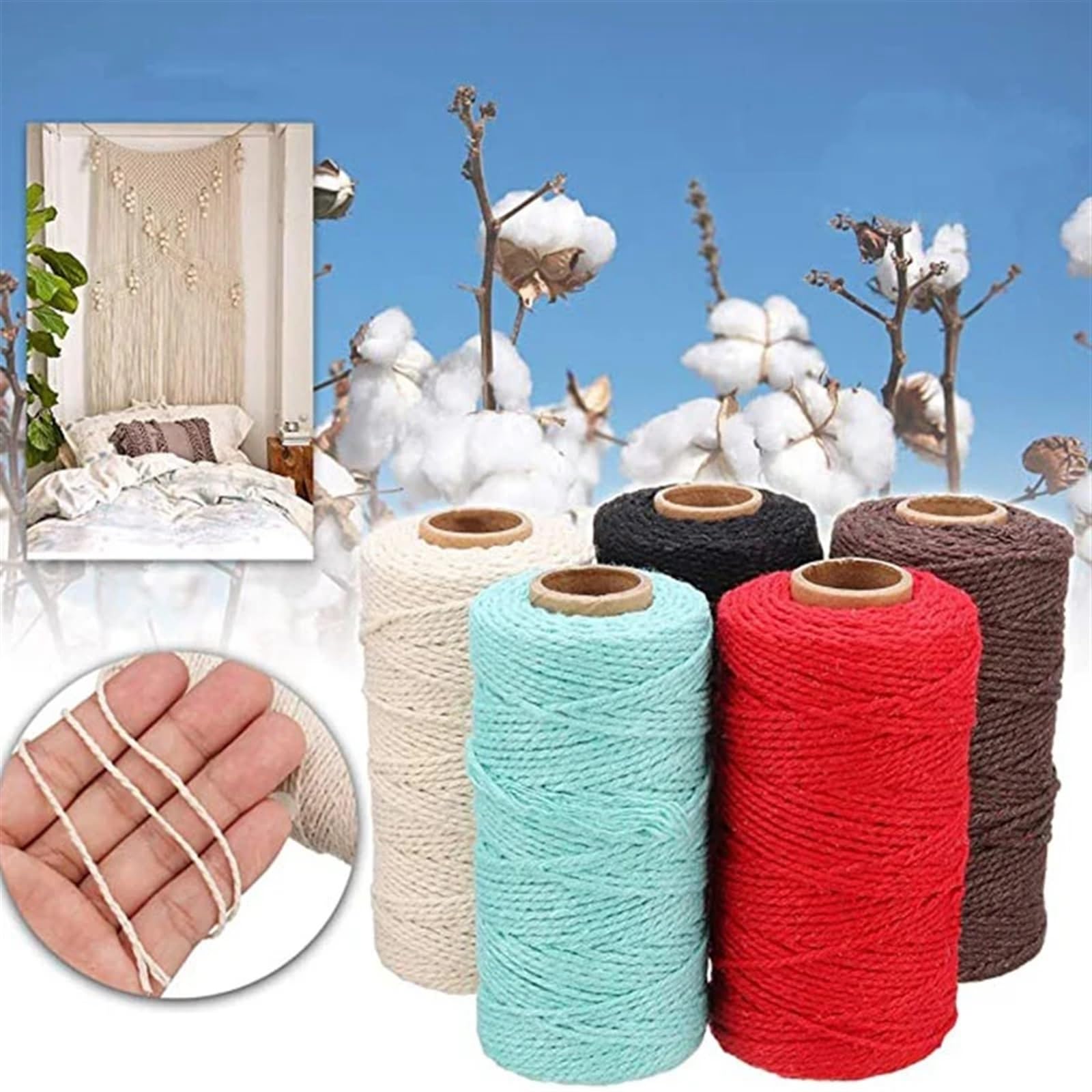 Lana De Punto Cordón de algodón Macrame Macrame Macrame 5pcs MACRAMAME Bricolaje Cuerda de Manualidades Cuerda de Cuerda Rústica Cuerda de algodón 2 mm x100m Hilo De Encaje