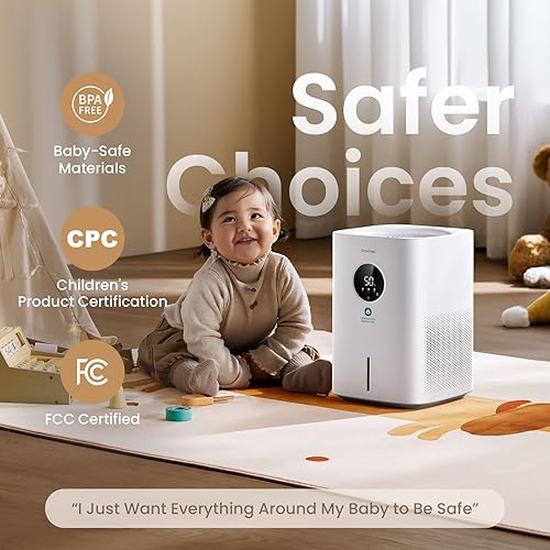 Miniatura 3 de Humidificador evaporativo para bebé para dormitorio, humedad basada en la edad diseñado para niños, materiales seguros para niños, sueño silencioso