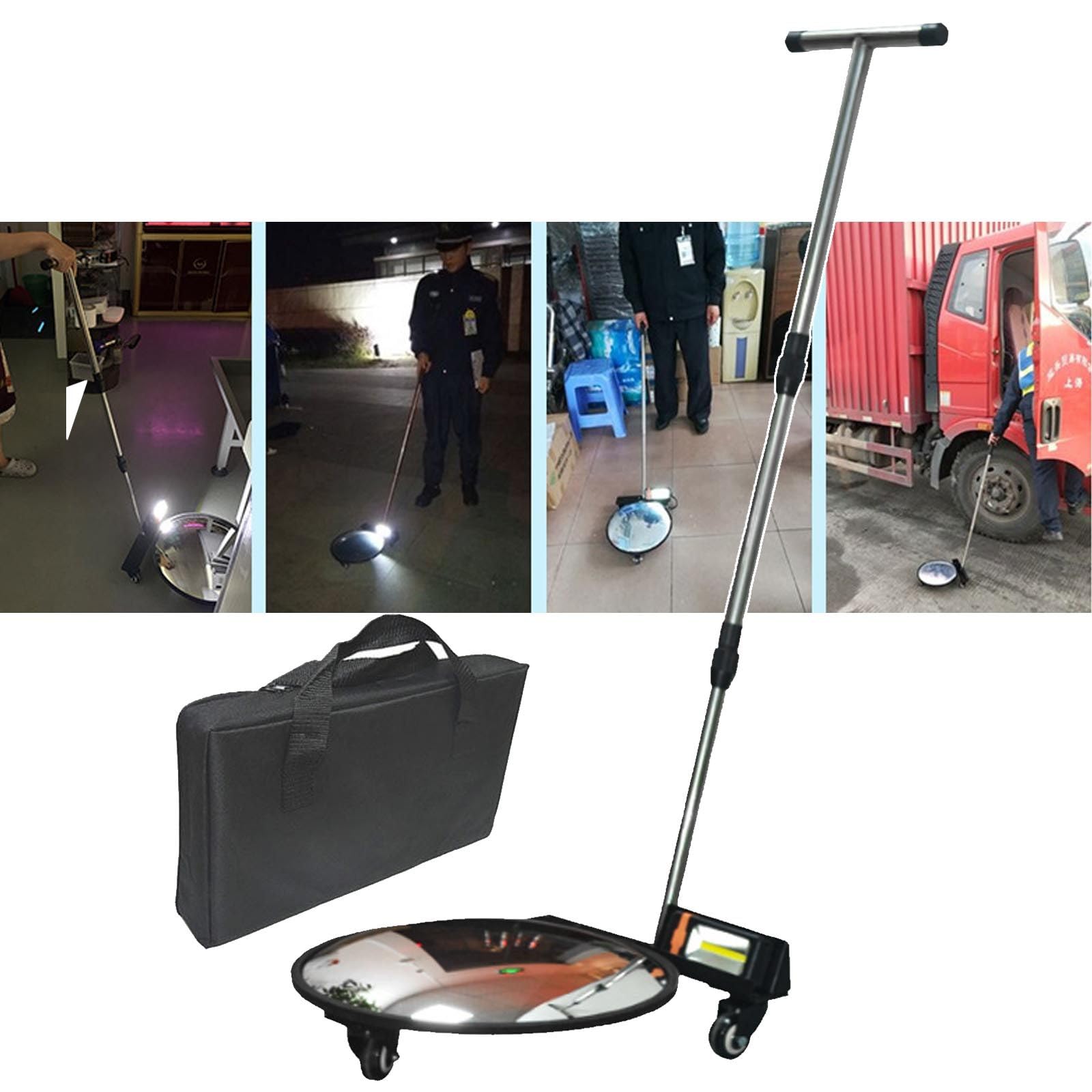 Espejo De Inspección Telescópico para Vehículos, con Luz Led, Barra Telescópica, Polea Y Bolsa De Almacenamiento, para Puntos De Control Y Barra En T.,Bar