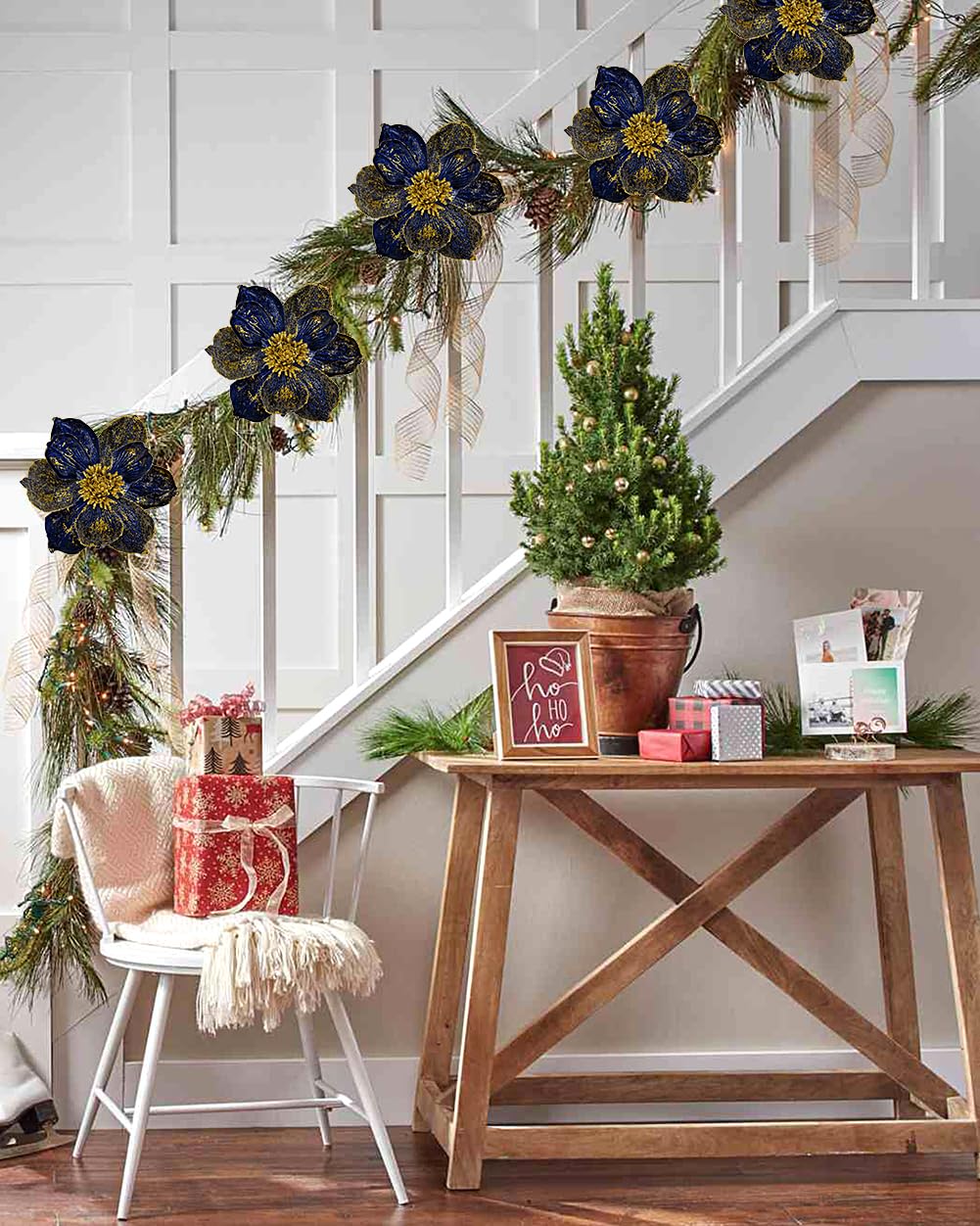 Briful 4 Stücke Weihnachtsstern Christbaumschmuck Magnolie Kunstblumen mit Glitzern Poinsettia Kunstzweig Weihnachtliche Dekoration Weihnachtsbaum Neujahr Ornamente