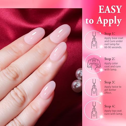 Miniatura 6 de Croitout Juego de esmaltes de uñas de gel de gelatina transparente, color nude, rosa, blanco, juego de esmalte de uñas transparente, juego de