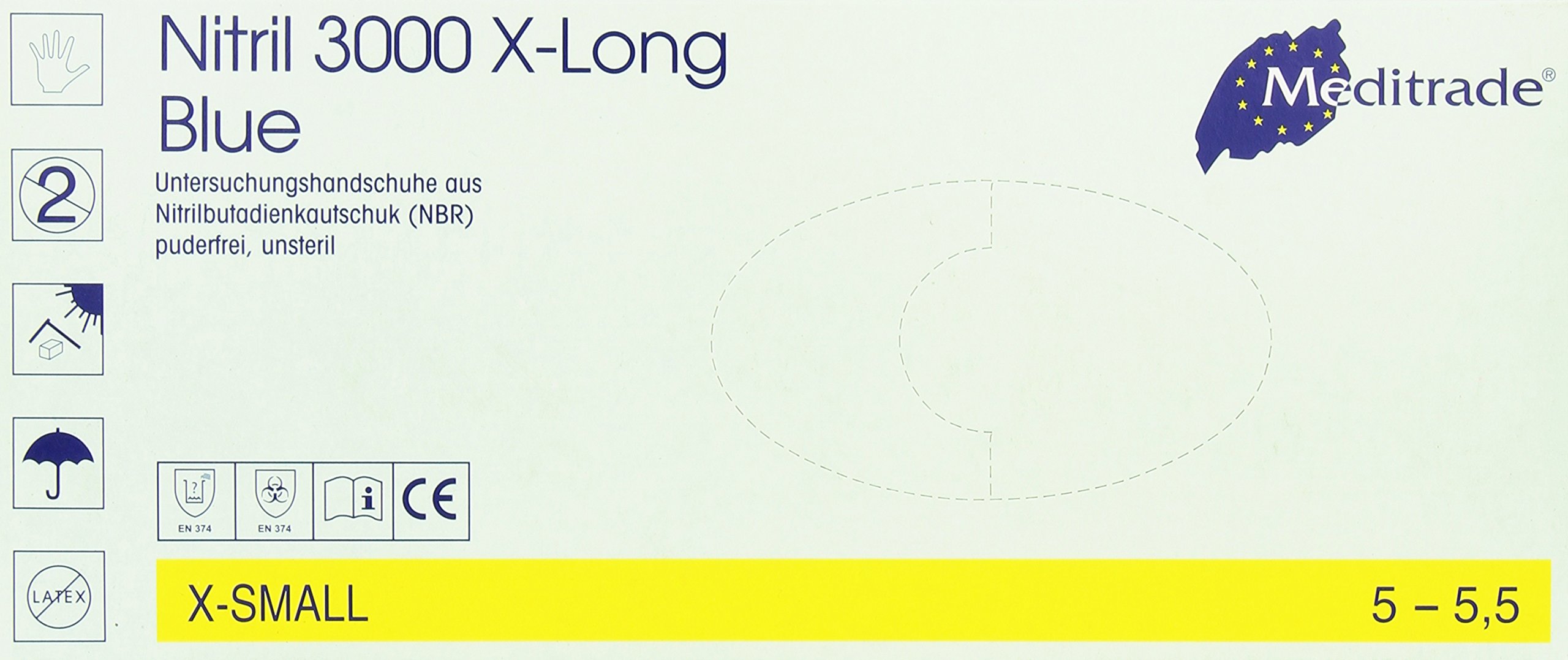 Meditrade Nitril X-Long 1282Xs Disposable Gloves Blue (Pack of 100)