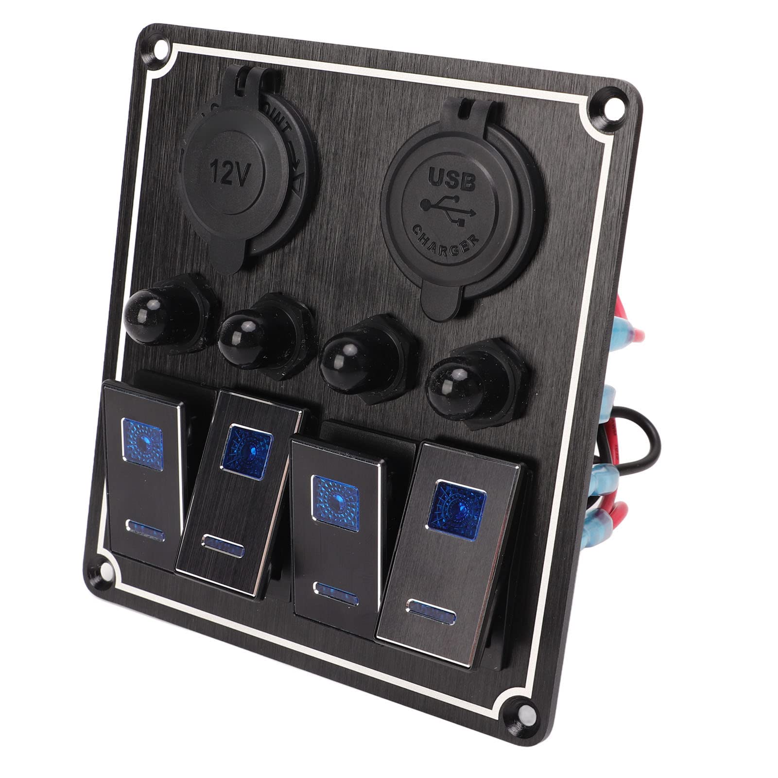 Pannello Interruttori Marini per Barche, Pannello Interruttori a Bilanciere a 4 Bande con Presa Accendisigari USB Attiva/Disattiva Pannello Interruttori Combinato per Camper,