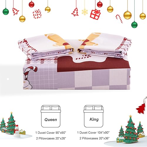 Miniatura 7 de Juego de funda de edredón de Navidad, tamaño King, reno, muñeco de nieve, pan de jengibre, juego de ropa de cama de 3 piezas, microfibra suave para