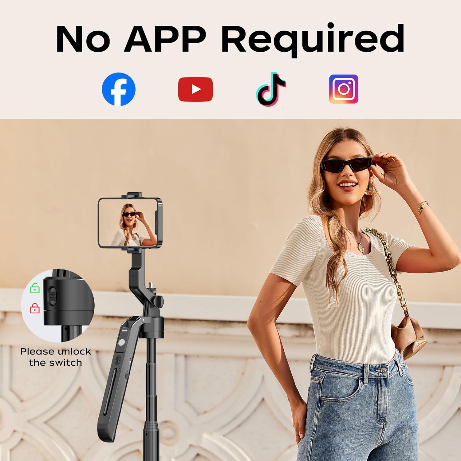 FUNSNAP 70.9" Auto Face Tracking Selfie Stick Tripod for iPhone Android with Lights, No App, 360°Rotation Tripod that Follows Your Movement with Remote Control for Live Streaming, TikTok, YouTube