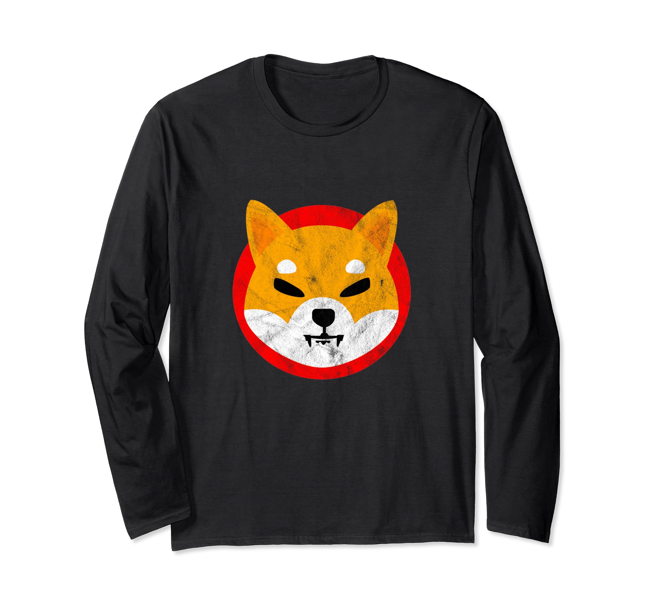 Shiba Inu Distressed Logo HODL Digital Currency Coin Crypto Long Sleeve T-Shirt, Black