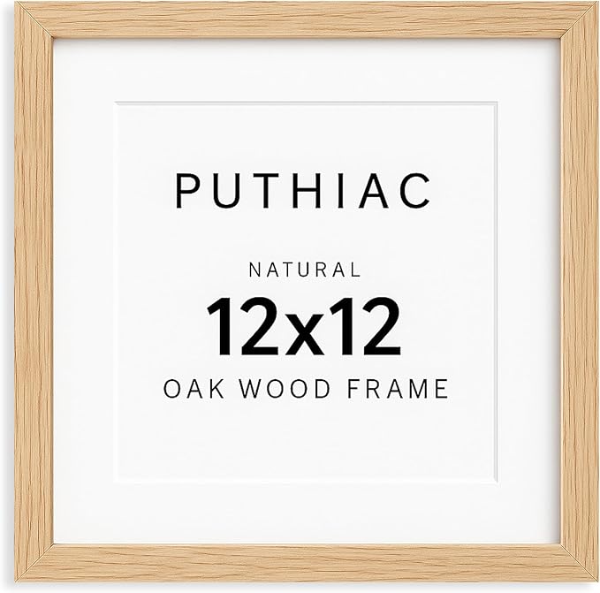 12x12 Oak Wood Picture Frame - Minimalist 12x12 Poster Frame, 12"x12" Picture Frame Wood, Natural Solid Wooden Picture Frames for Wall Art Photo and Prints(1 Pack, Beige)