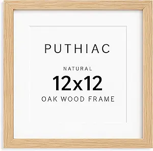 12x12 Oak Wood Picture Frame - Minimalist 12x12 Poster Frame, 12"x12" Picture Frame Wood, Natural Solid Wooden Picture Frames for Wall Art Photo and Prints(1 Pack, Beige)