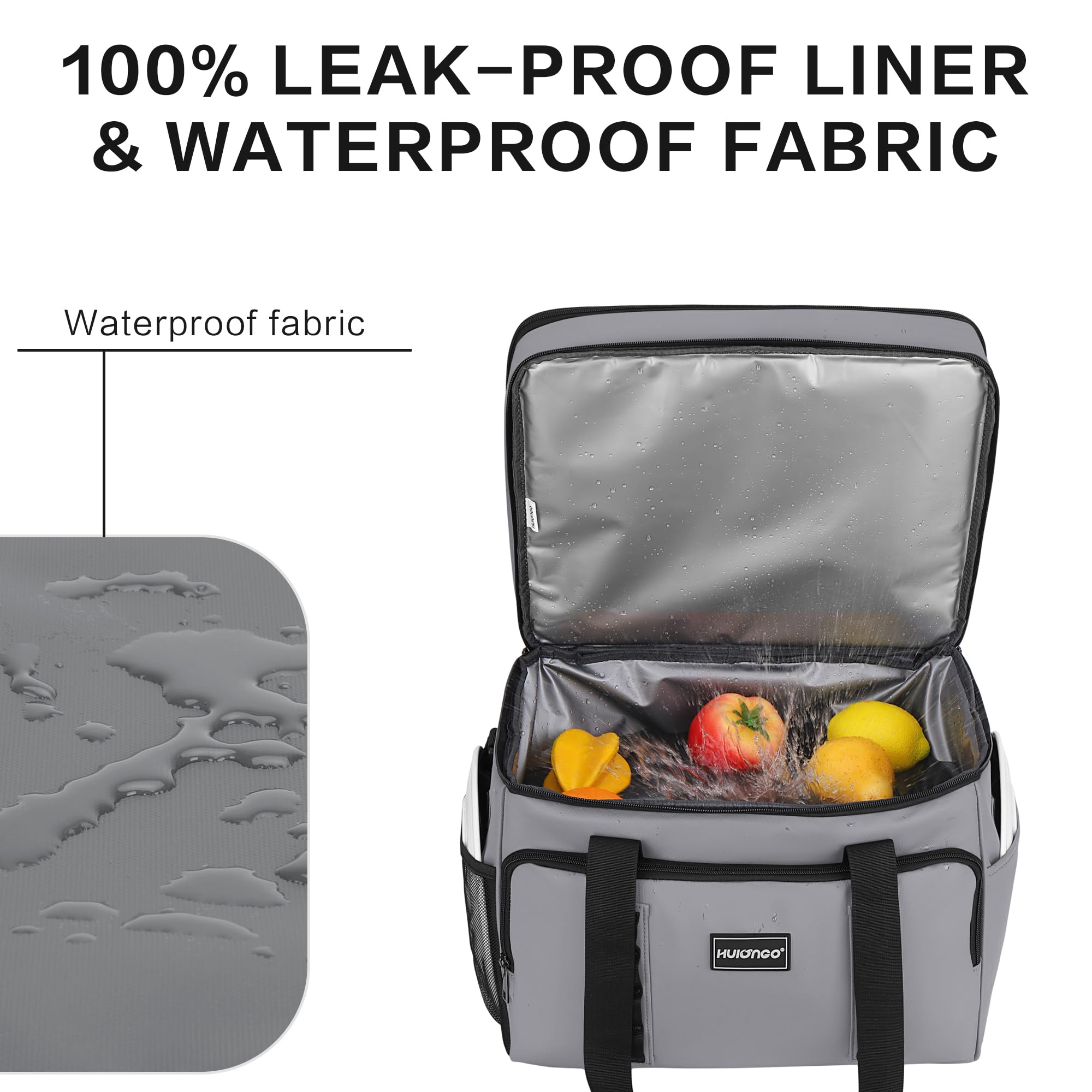 Hulongo Borsa termica morbida da 42 litri, grande borsa termica per spiaggia, auto, esterni, 60 lattine, grigio