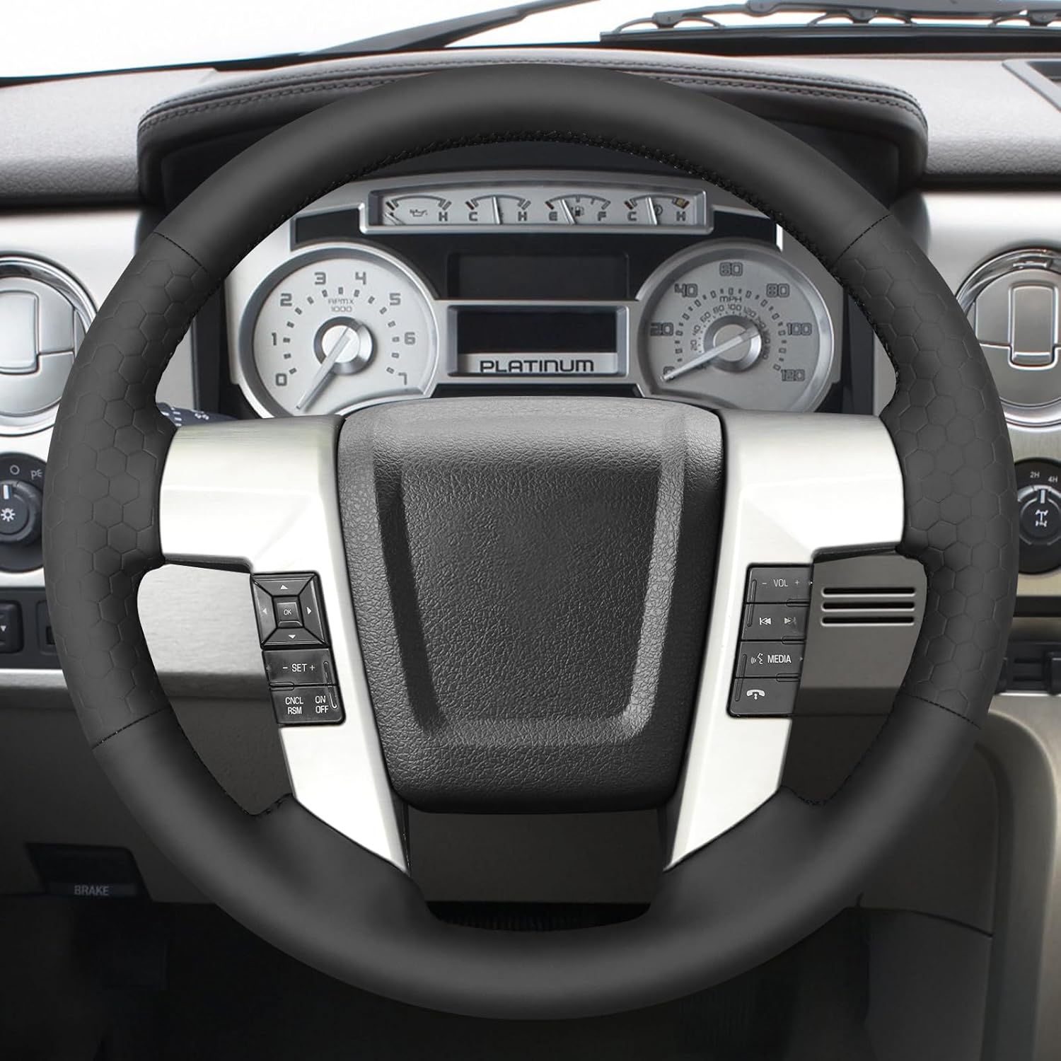 MEWANT Steering Wheel Cover for Ford F-150 2009-2014 Hand-Stitched Microfiber Leather Steering Wheel Wrap