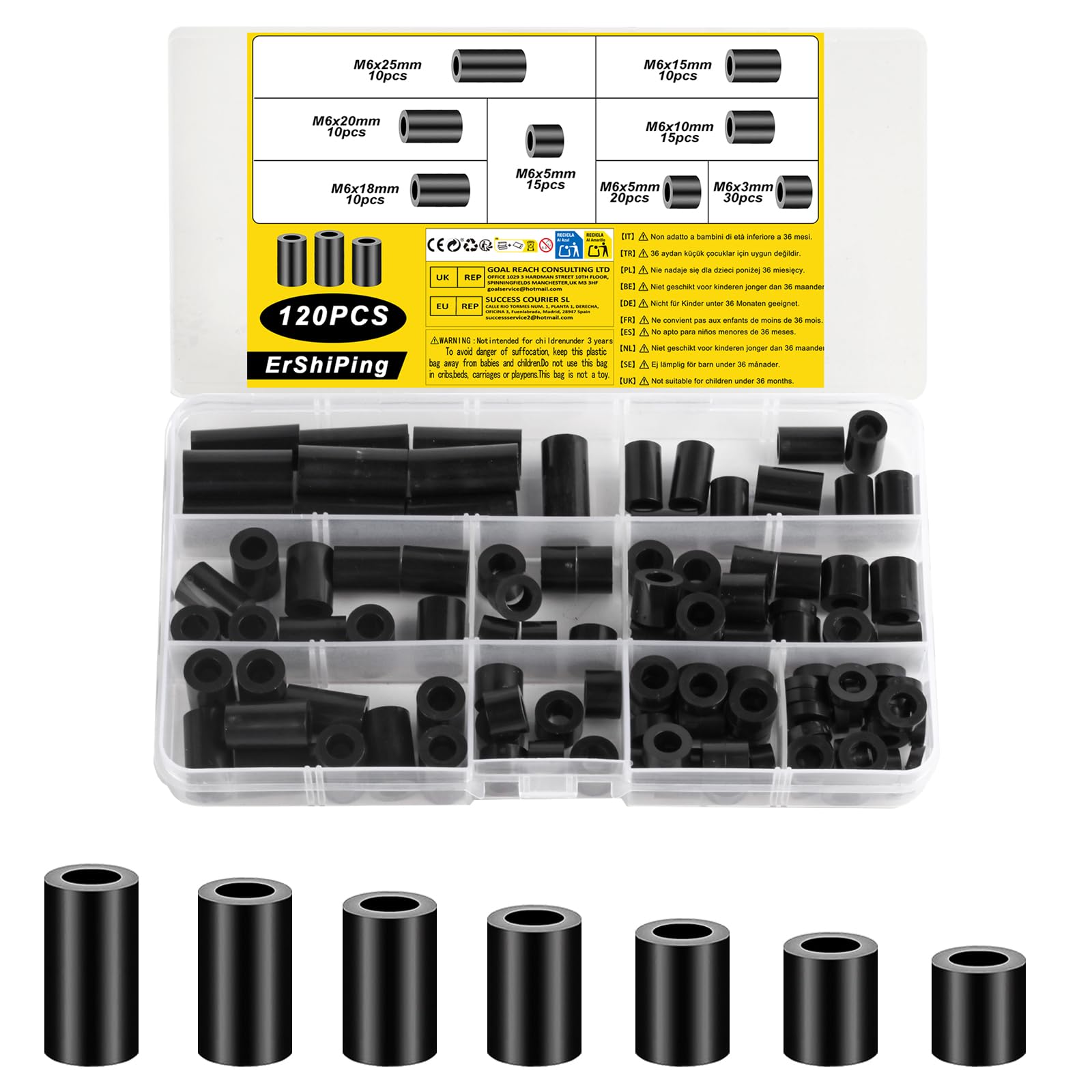 Enkotrade - 25 Manicotti Distanziali Per M6, 15 X 6,3 X 12,5 Mm - Foto 7