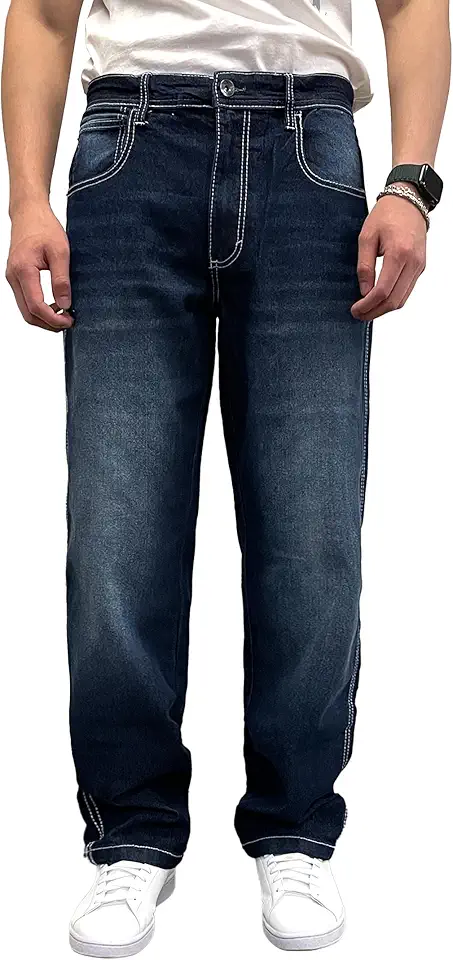 Southpole Men's Mid Rise Stretchable Straight Relaxed Fit Cross Hatch Denim Pants