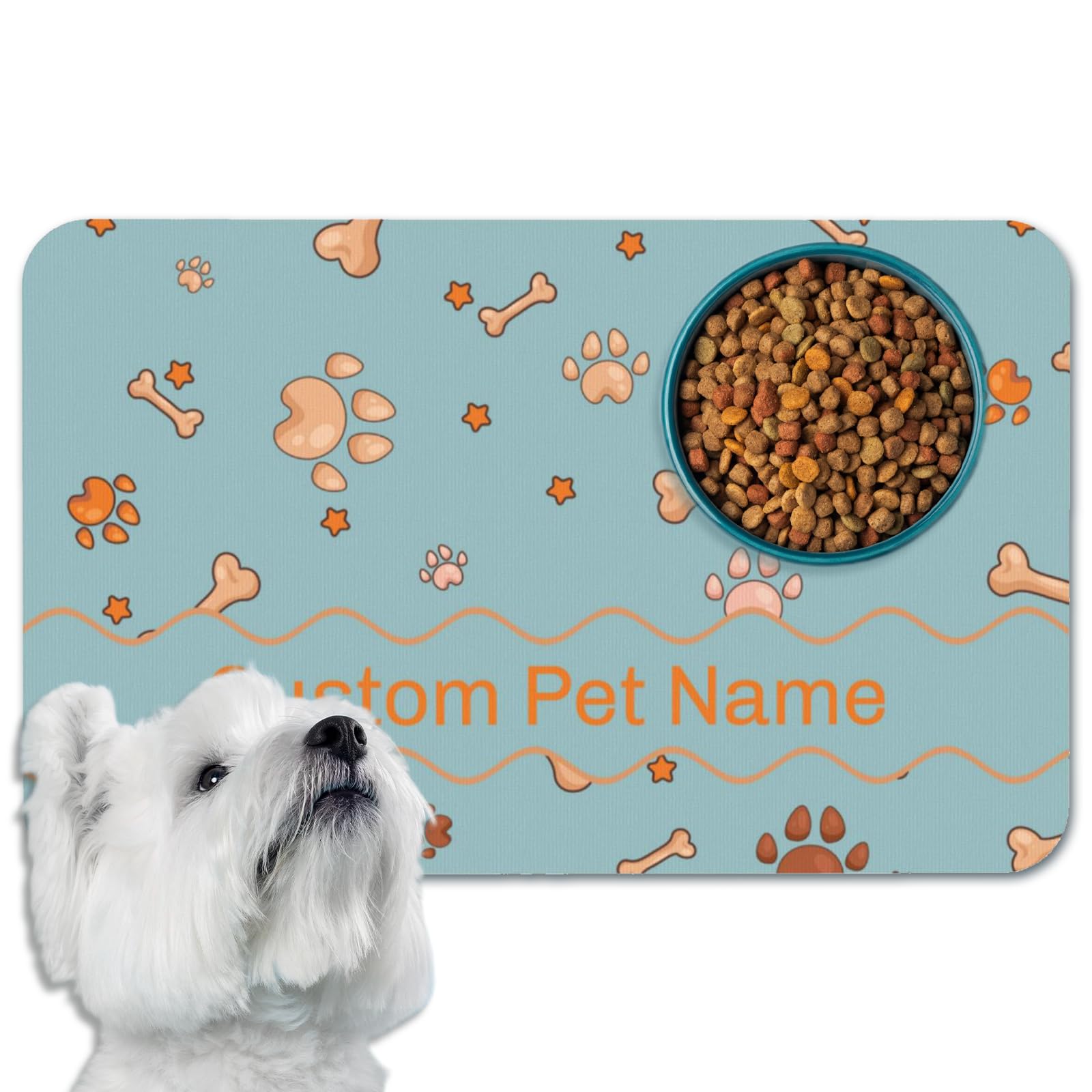 Naispanda Personalized Cat Bowl Mat Dog Food Bowl Mat Pet Feeding Mat Custom Pet Placemats for Food and Water Cat Eating Mat Anti-slip for Floors Waterproof