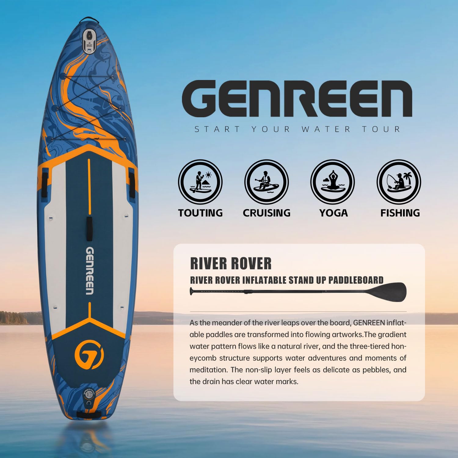 Tabla de surf de remo, tabla de remo inflable de 11 pies con accesorios de SUP, cubierta antideslizante, doble capa de PVC, patrón Monstera, tabla de paddle de 33 pulgadas extra ancha estable