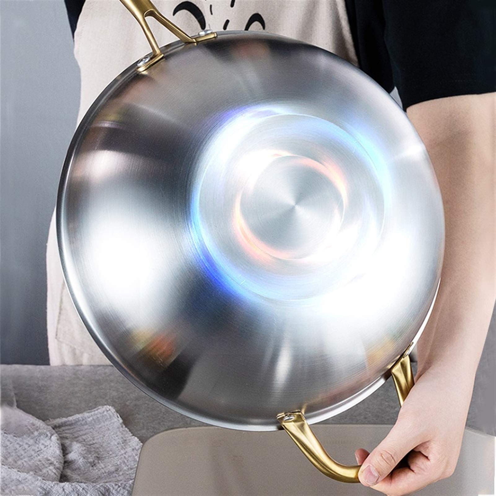 ZXFDMSWJ Wok Antiadherente Acero Inoxidable 304 Hogar Sin Recubrimiento Menos Humo Cocina De Inducción Multifunción Gas para Cocinar Sartén (Color : Wok 34)