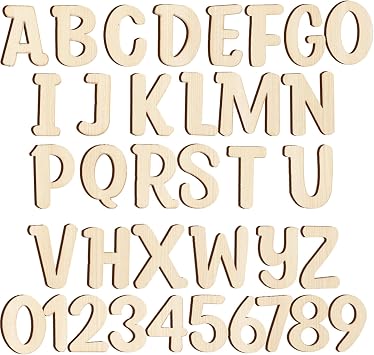 124 PCS 1 Inch Unfinished Wood Alphabet Letters and Wooden Numbers, Wood Letters for Crafts, Blank Letter for Homemade Arts DIY Project Painting Arts Scrapbooking Home Decorations, 0-9, A-Z