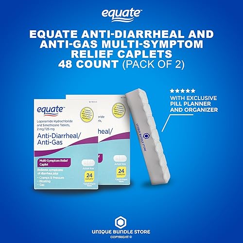 Miniatura 2 de Unique Bundle Store Equate - Clorhidrato de loperamida, cápsulas de 24 unidades, alivio multisíntoma antidiarreico y antigas + organizador de