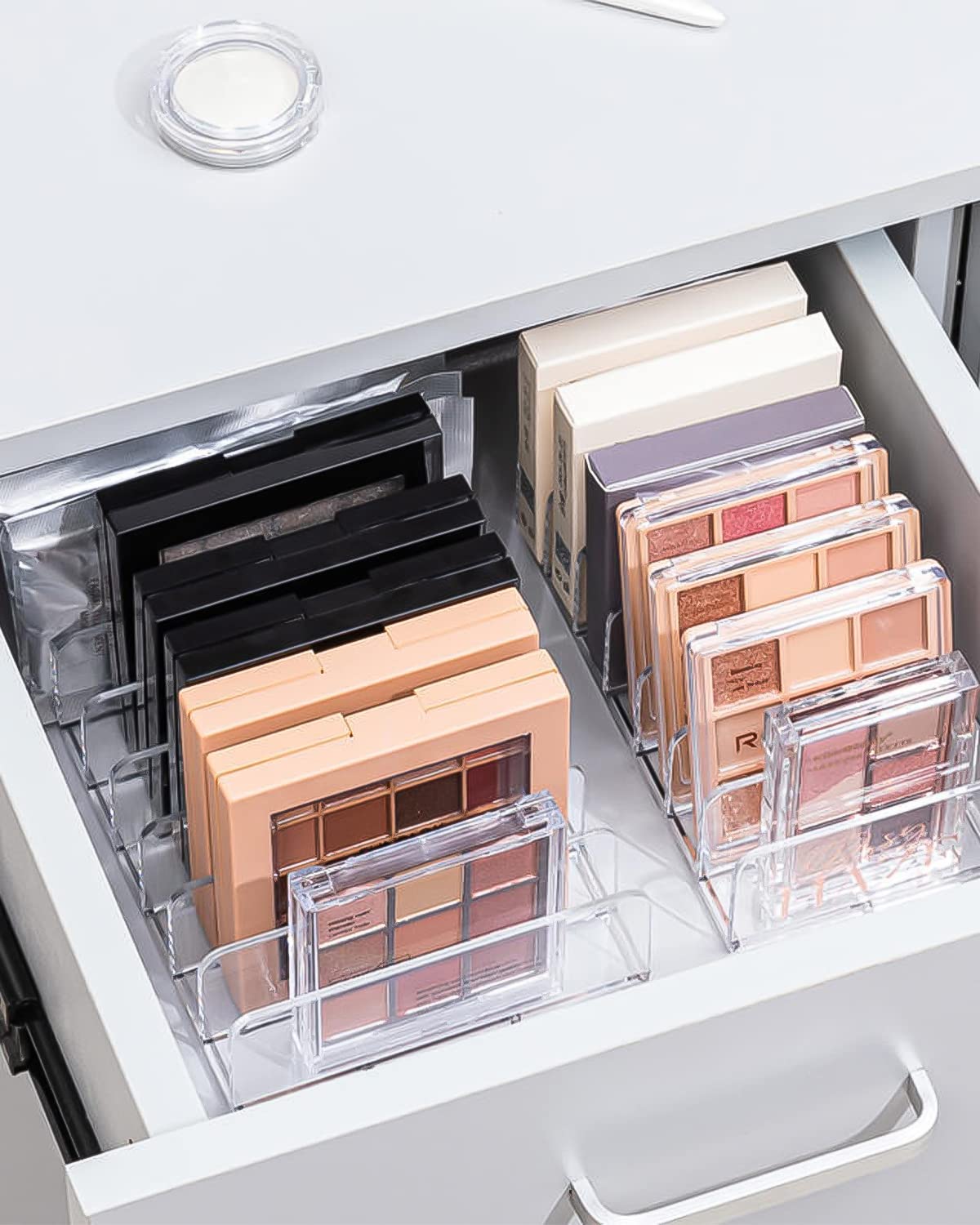Organisateur De Maquillage Transparent – 2 Boîtes Avec 7 Compartiments Pour Palette, Rangement Coiffeuse, Tiroir Vanité