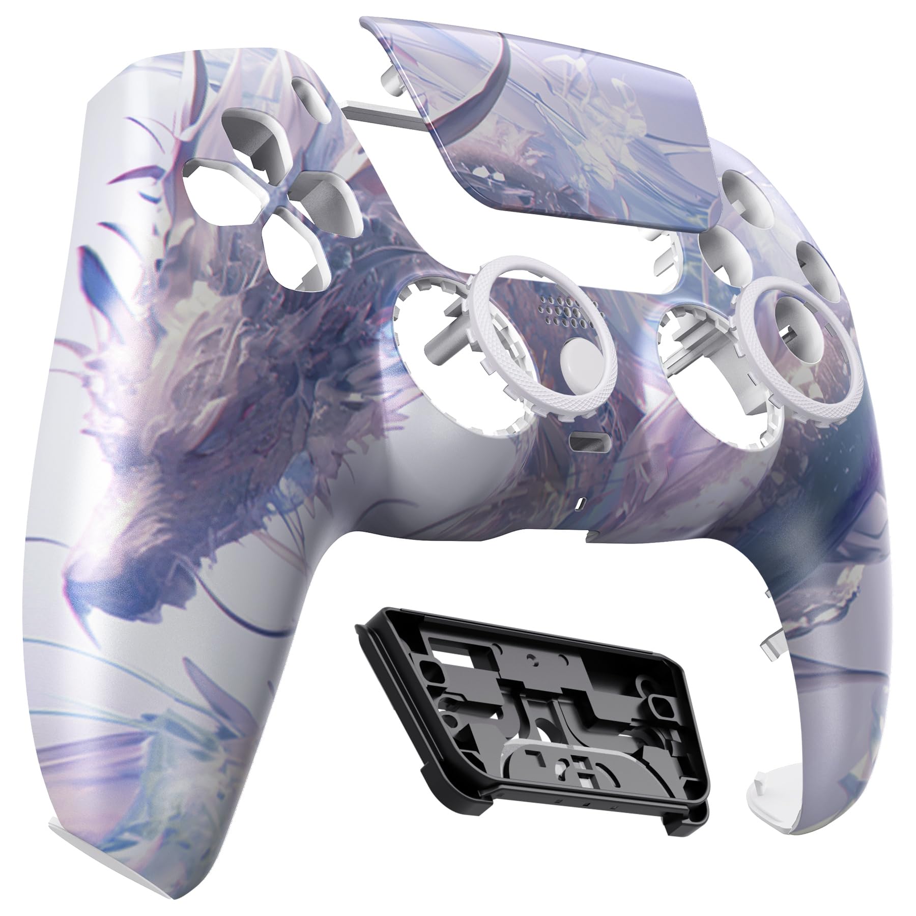 eXtremeRate Luna Cover per ps5 Controller Joystick,Shell Frontale Touchpad Ricambio,Scocca Ridisegnata&Anelli per ps5 Joypad BDM 010/020/030/040/050-Drago di Cristallo