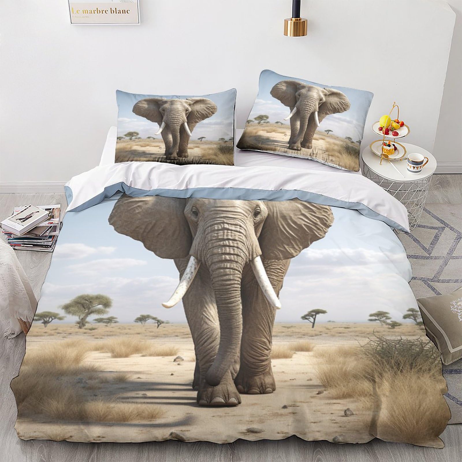 Geeyou Elephant-12 Elephant Comfortable Bedding Set Hidden Zipper African Elephant Duvet Cover Set With Pillowcases Comforter Cover Soft Microfiber Quilt Cover Set Various Sizes Double（200X200cm）