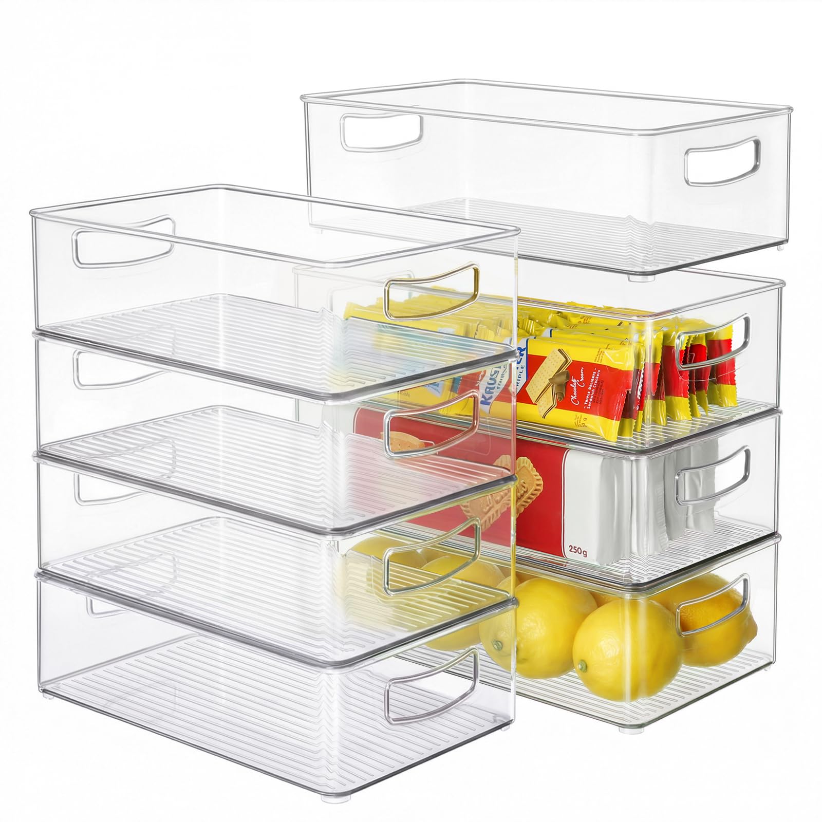 Heyuzb Set mit 8 transparenten Kunststoff-Aufbewahrungsbehältern, 4 großen und 4 kleinen stapelbaren Lebensmittelbehältern für Speisekammer-Organisation und Küchenschrank, Kühlschrank-Organizer und