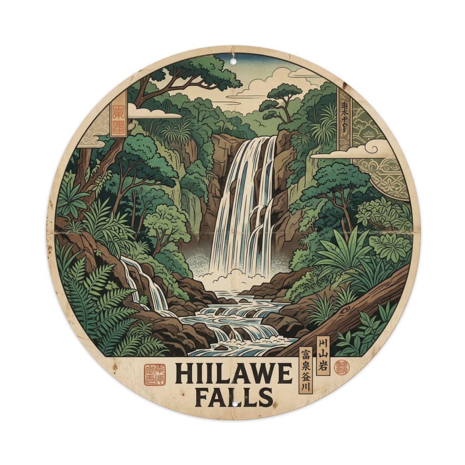 Hiilawe Falls Hawaii Nature Pacific Waterfall Metal Tin Sign