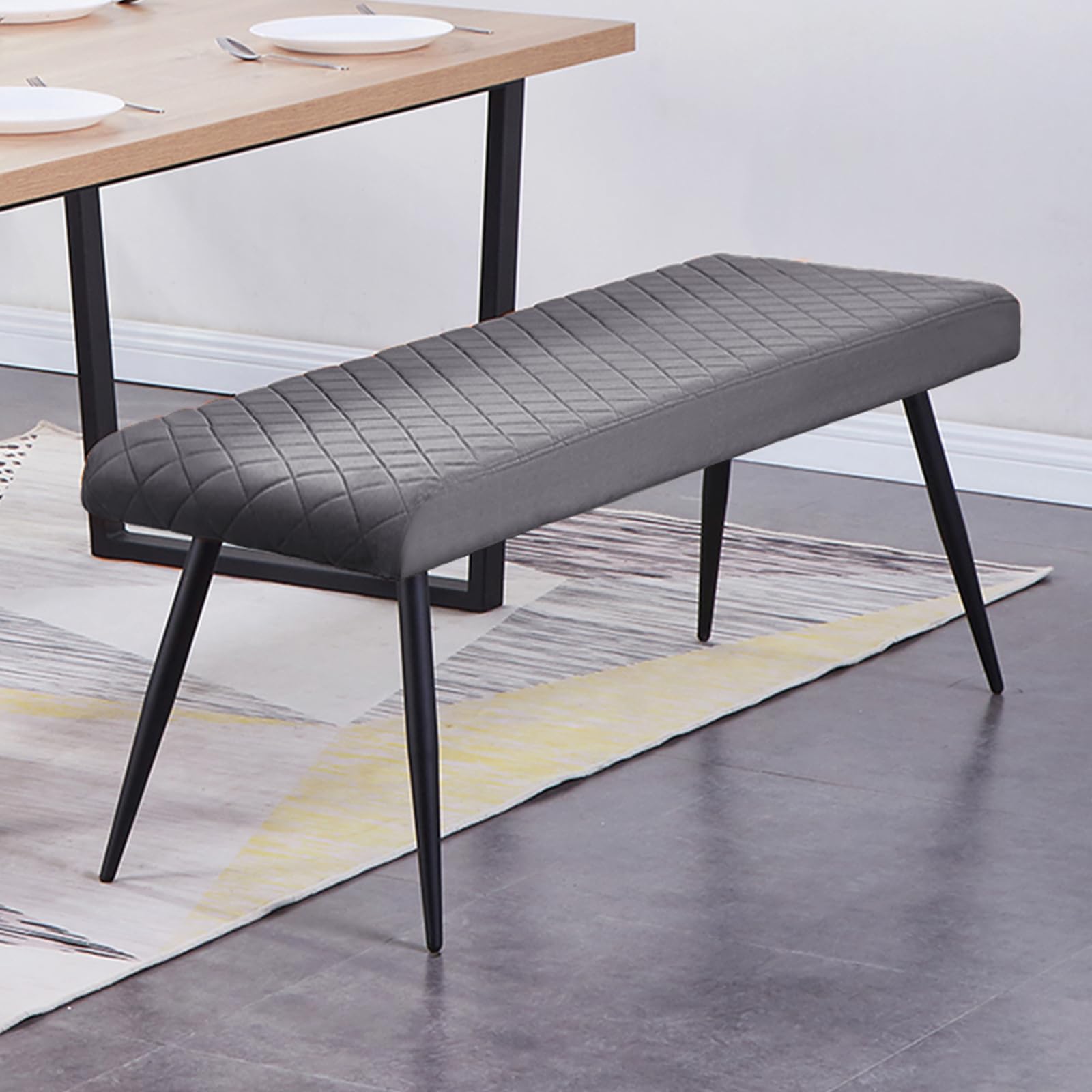 JaHECOME Velvet Upholstered Dining Bench Grey Heavy Duty Kitchen Table Bench 130cm Length for Dining Room Living Room Entryway