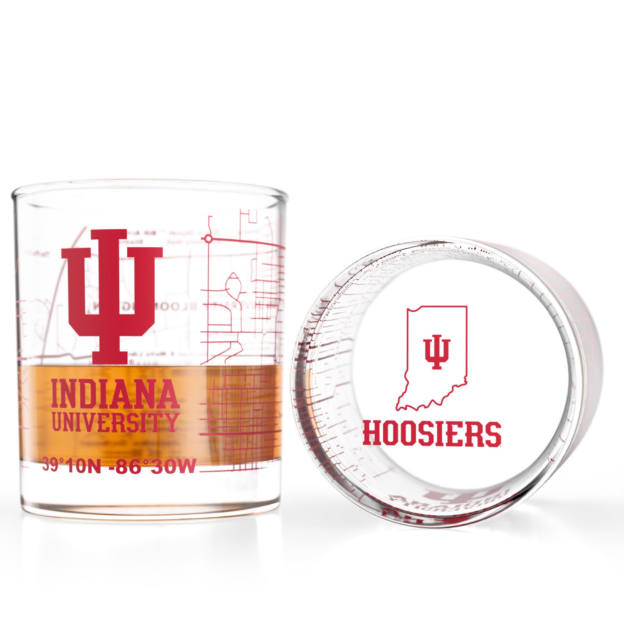 Greenline Goods Indiana University Hoosiers Whiskey Glasses Set of 2, 10 oz Rocks Glasses with Full-Color Logo &amp; Campus Map – Officially Licensed Bourbon Glass Gift for Alumni &amp; Fans