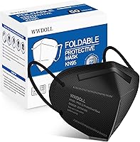 WWDOLL KN95 Face Masks 50 Pack - 5-Layer Breathable Disposable Respirators for Adults, Black Secure Fit