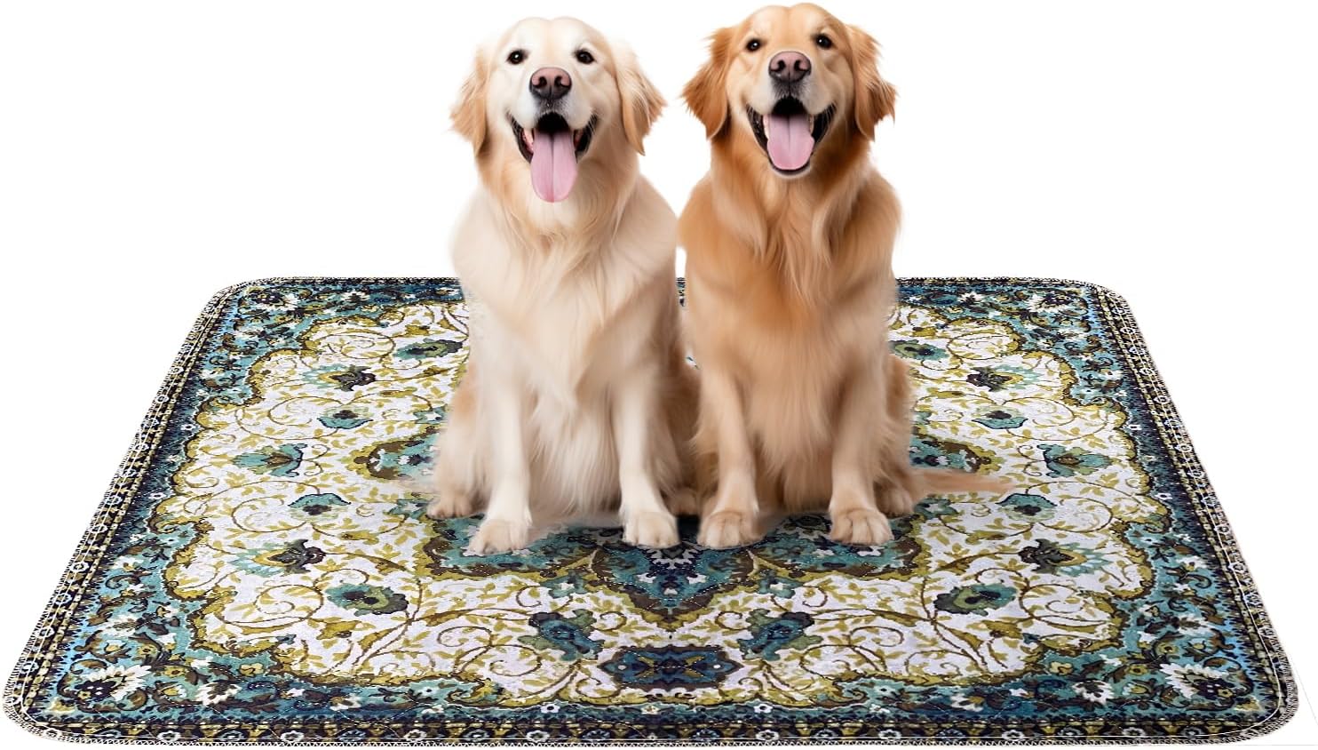 PUPIBOO Washable Pee Pads for Dogs and Cats (Pack of 1) Super Absorbent Reusable Puppy Training Pads - 100% Waterproof, Leak-Proof & Non-Slip Whelping Pads for Pet Housebreaking Green Medallion 6FT x 6FT (Pack of 1)