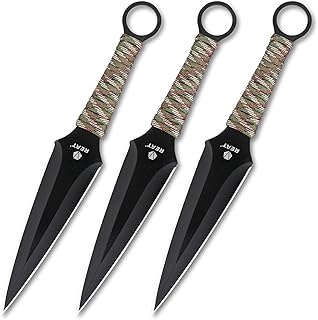 REAT Throwing Knives - 3 Piece, 9" 440 Stainless Steel with Cord-Wrapped Handle, Includes Nylon Carrying Case for Safe Storage,Ninja Kunai Knives for Competition,Recreation,Gifts for Men,Women