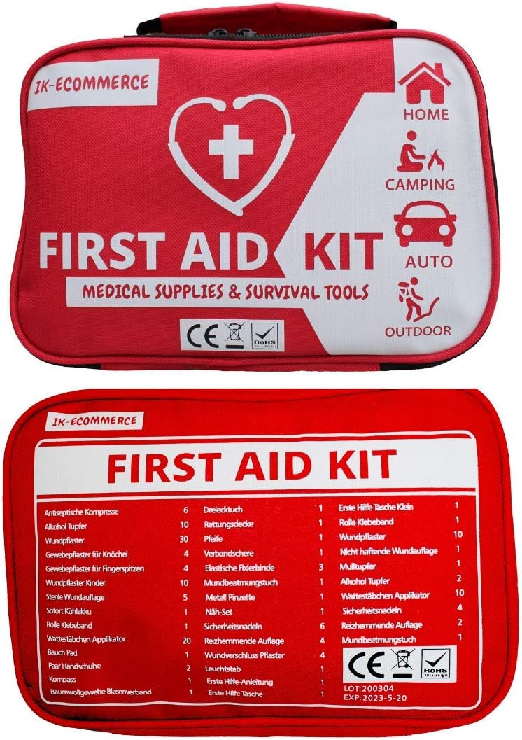 IK-ecommerce First Aid Kit 154 pieces with mini bag including several contents for Home Office Car Caravan Workplace Travel Hiking & sports and outdoor usage