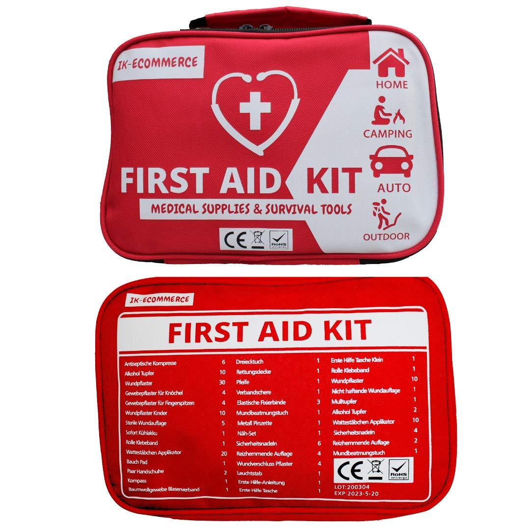 IK-ecommerce First Aid Kit 154 pieces with mini bag including several contents for Home Office Car Caravan Workplace Travel Hiking & sports and outdoor usage