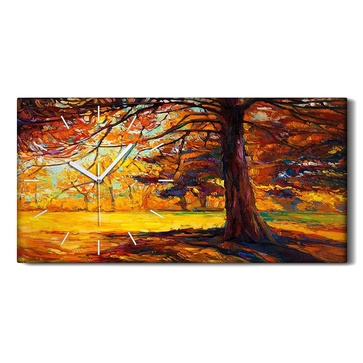 Horloge sur Toile Sans Bruit Pendule Murale Moderne 60x30cm Salon Paysage Automne Lumineux