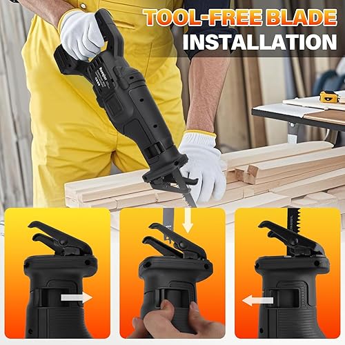 Miniatura 6 de Rueqior Sierra recíproca inalámbrica para batería Dewalt de 20 V, sierra recíproca eléctrica motor sin escobillas 0-4000SPM para madera, metal,